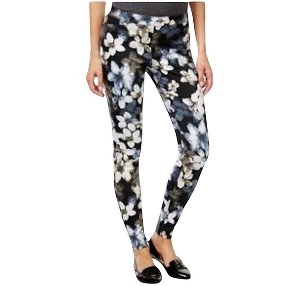 HUE FLORAL SUPER SMOOTH DENIM STRETCH LEGGINGS SZ M - Picture 1 of 9